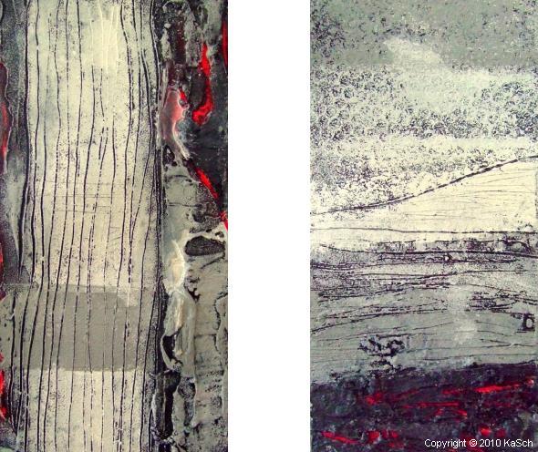 Karin Scholl Bochum moderne Kunst abstrakt Malerei Galerie Originale Gemlde groformatig Unikate schner wohnen Holzkubus Spachtelung moderne Malerei rot grau wei Sand schwarz