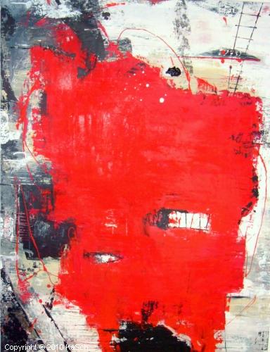 Karin Scholl Bochum moderne Kunst abstrakt Malerei Galerie Originale Gemlde groformatig Unikate schner wohnen rot schwarz wei grau Sand beige Leiter Gitter Fenster Ruine Stahlwerk Hochofen