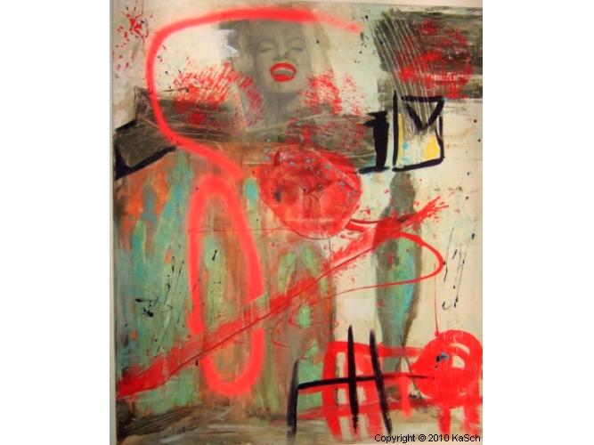 Karin Scholl Bochum moderne Kunst abstrakt Malerei Galerie Originale Gemlde groformatig Unikate schner wohnen Werkreihe in memory of Marilyn Monroe rot schwarz Kupfergrund Patina