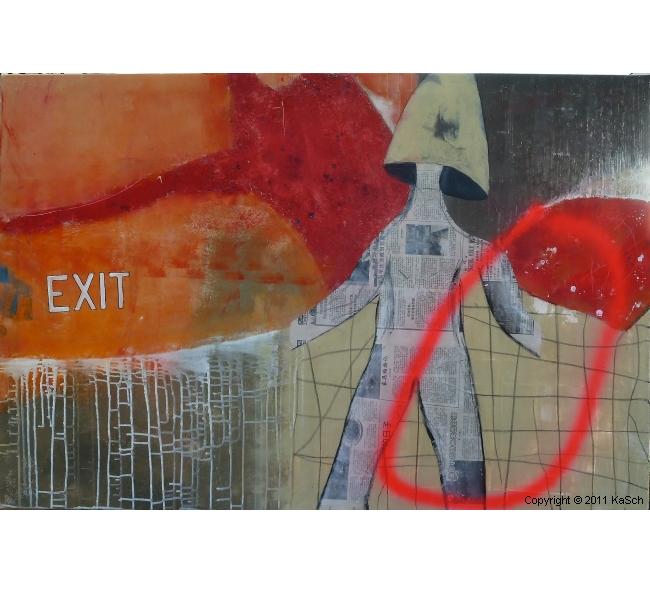 Karin Scholl Bochum moderne Kunst abstrakt Malerei Galerie Originale Gemlde groformatig Unikate schner wohnen exit rot organge Alien Hut Zeitung