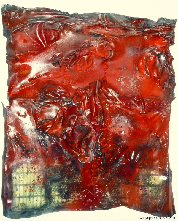 Karin Scholl Bochum moderne Kunst abstrakt Malerei Galerie Originale Gemlde groformatig Unikate schner wohnen rot stabil Folie Acryl veformt extrem Hitze